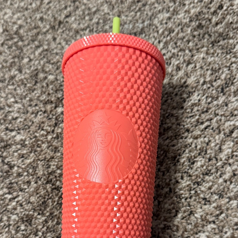 Starbucks Bright Coral Tumbler with Green Straw